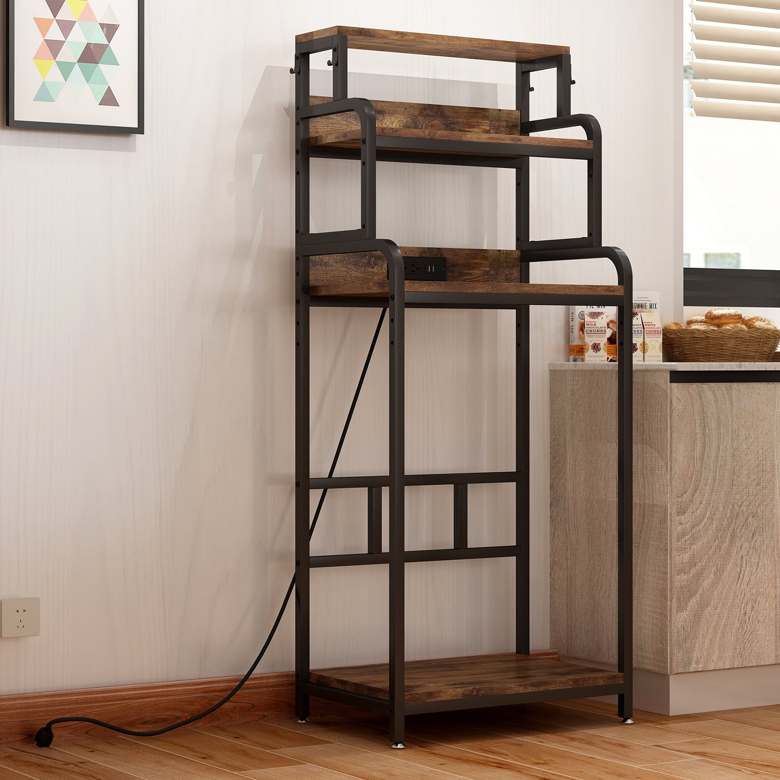 Vintage 4-Tier Mini Fridge Cabinet Stand Storage Microwave Shelf