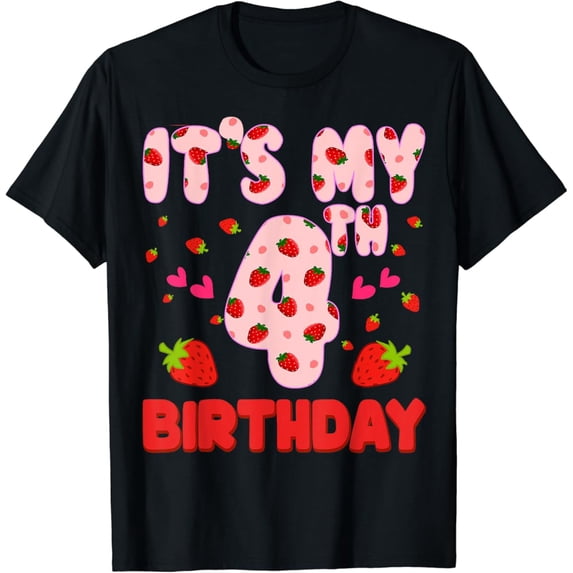 Vintage 4 Year Old Strawberry Birthday Sweet Fruit 4Th T-Shirt Size S-5Xl Best Birthday Gifts