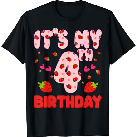 Vintage 4 Year Old Strawberry Birthday Sweet Fruit 4Th T-Shirt Size S-5Xl Best Birthday Gifts