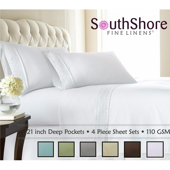 Vintage 4-piece Crochet Lace Hem 21-inch Extra Deep Pocket Sheet Set and Pillowcases by Southshore Fine Linens