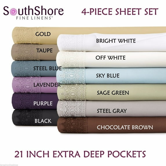 Vintage 4-piece Crochet Lace Hem 21-inch Extra Deep Pocket Sheet Set and Pillowcases by Southshore Fine Linens