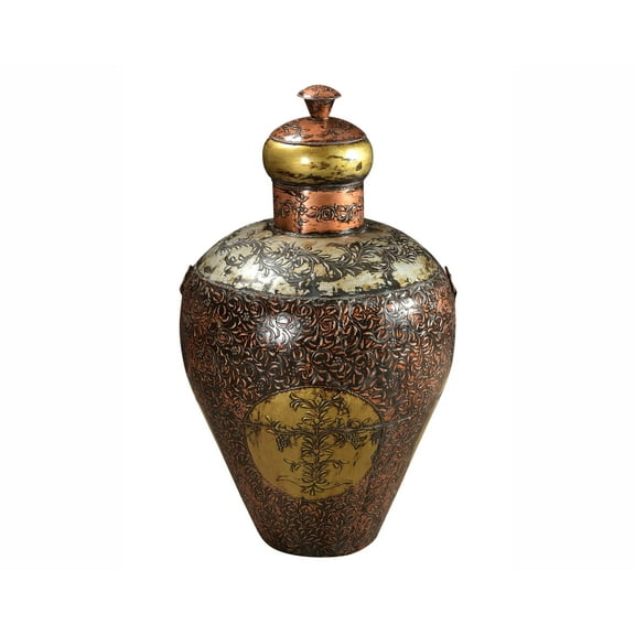Vintage 40" Tall Metal Vase With Lid | Copper Gold Art Deco Decor | Moorish Mediterranean Decorative Pot | Large Grand Accent Barrel