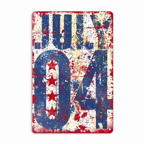 Vintage 4th of July Independence Day Metal Wall Sign - Rustic iron Decor with Distressed Red, White & Blue Design for Home, Bar, Cafe, and Outdoor Celebrations