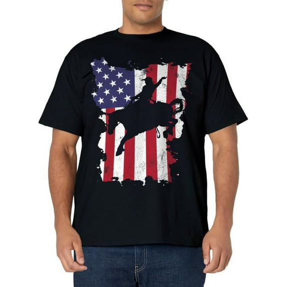 Vintage 4th Of July USA Flag Rodeo Cowboy Horse T-Shirt