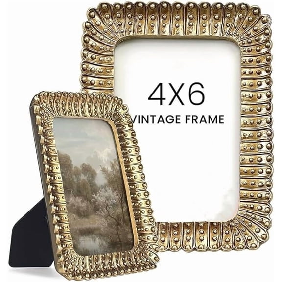 Vintage 4x6 Picture Frame Gold - Small Gold Frames 4x6, Unique Antique Picture Frames 4x 6, Mini Ornate 4 X 6 Photo Frame With Glass Front For Tabletop And Wall Hanging Vintage Wall Decor