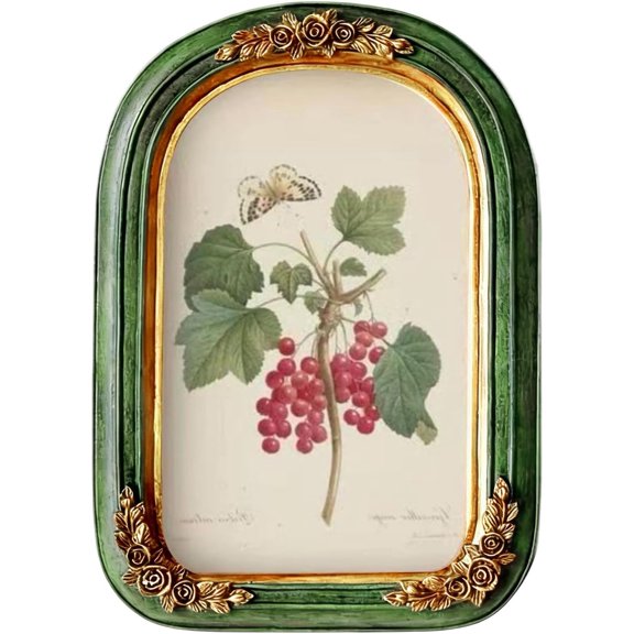 Vintage 4x6 Picture Frame, Green and Gold Arch Frames, Tabletop and Wall Mount Display Embossed, Ornate Floral Vintage Home Decor Wall Art Gallery