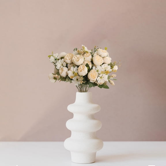 Vintage 5 Fork Artificial Rouge Rose Bouquet, Realistic Silk Fake Floral, Non Fading Hassle Free, Home Living Room Bedroom Desktop Decor, Wedding Party Festival Housewarming Gift