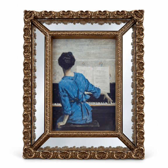 Vintage 5 x 7 Picture Frame, Antique Bronze Ornate Photo Frame with Decorative Beveled Mirror Panels, Wall Hanging or Tabletop Display for Home Decor