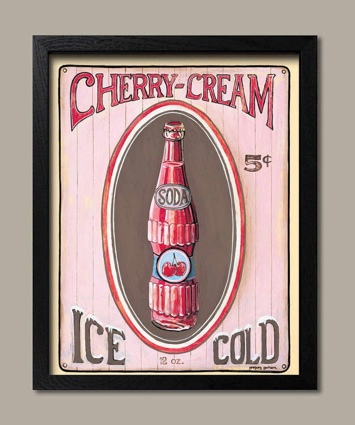 Cream soda ポスター Vintage 50's Style Ice Cold Cherry Cream Soda Ad; One 11x14 Framed