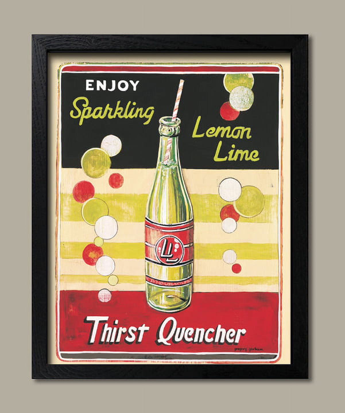 Vintage 50's Style Lemon Lime Soda Ad; One 11x14 Framed Wall Art