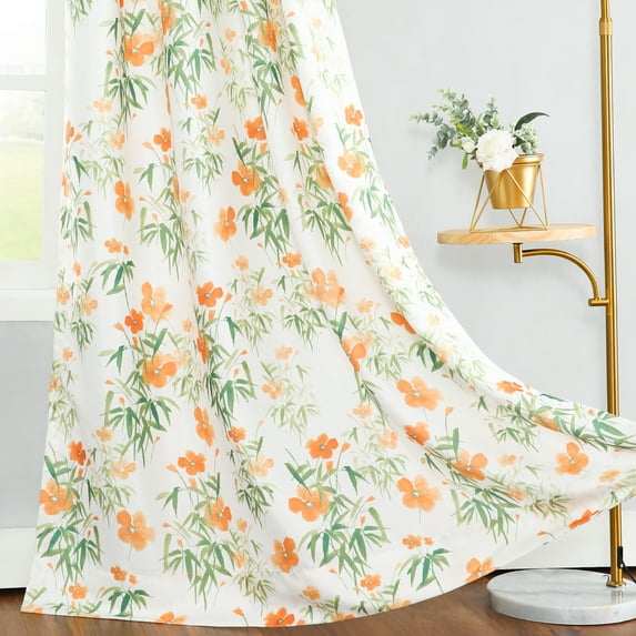 VOGOL Vintage 52x96 inches Floral Curtains, Blackout Green Bamboo Leaves Window Drapery for Living Room, Grommet, Set of 2 Panels