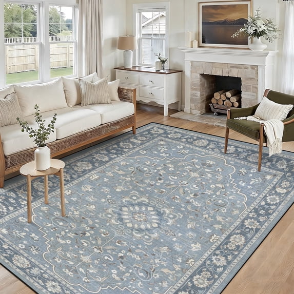 5x7 Washable Area Rug Non-Slip Low Profile Vintage Distressed Oriental Rug for Living Room, Bedroom, Dining Room, Office
