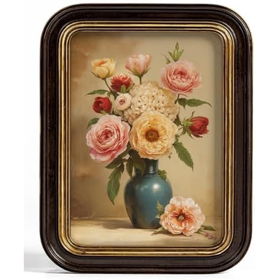 Vintage 5x7 Picture Frame Antique Dark Brown Gold Photo Frame Resin Hand-Crafted Picture Frames Curved Living Room Decor Wall and Tabletop Christmas Gift for Family Grandma Mom