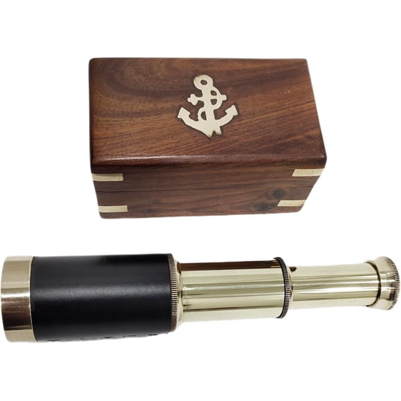 Vintage 6 Inch Brass Spyglass Telescope with Wooden Box, Handheld Pirate Spyglass, Antique Nautical Maritime Decor Gift for Travelers, Adventure Enthusiasts...