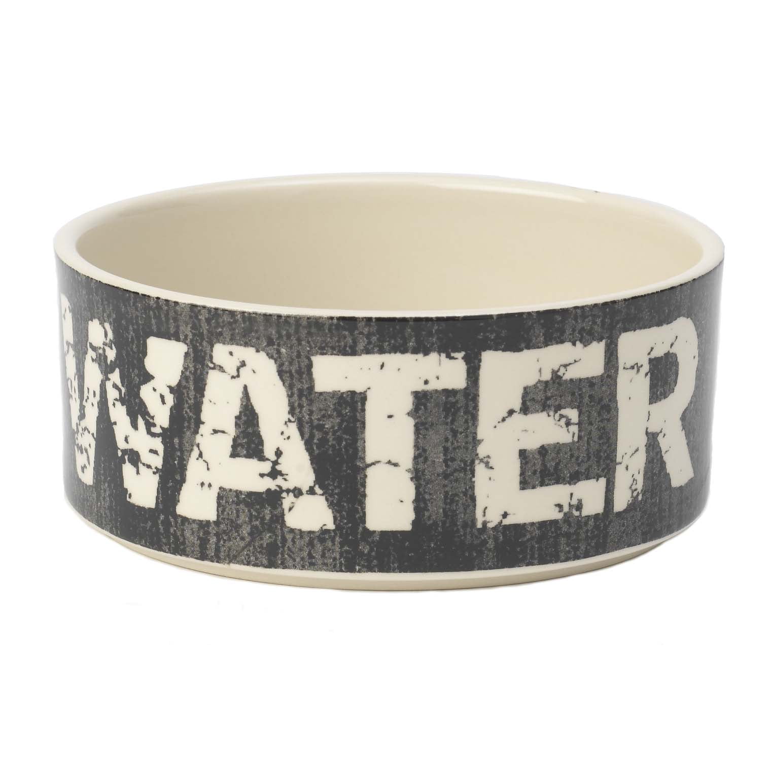 Vintage Black and Natural Stoneware Dog Water Bowl, 6-Inch