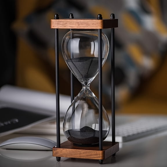 Vintage 60-Minute Hourglass Timer | Standing Clock Decor, Wooden Kitchen Timer, Decorative Glass Hourglass