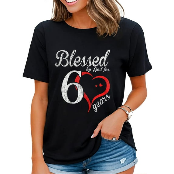 Vintage 60th Birthday Blessed By God, Happy Birthday Gift T-Shirt for Women Black 4X-Large
