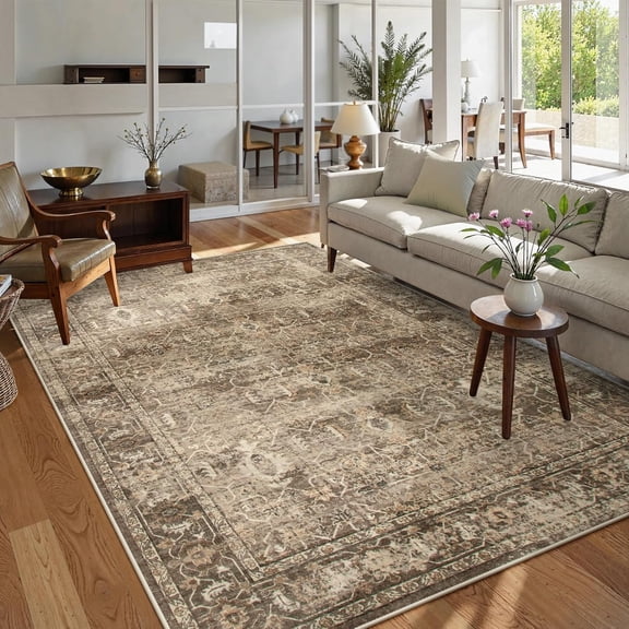 Vintage 69 washable brown carpet living room bedroom, soft dining room carpet under dining table, non-slip indoor throw carpet hallway kitchen office (69, brown)