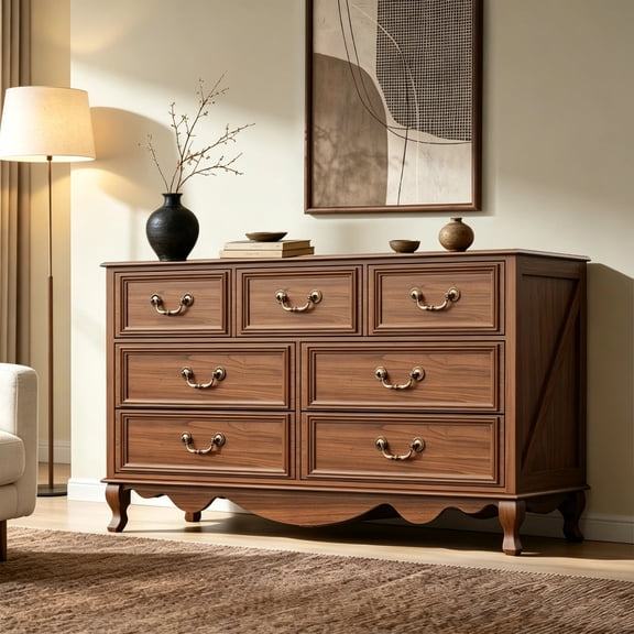 Vintage 7 Drawer Dresser, Elegant Wood Storage Chest with Classic Design, Large Bedroom Organizer Cabinet with Smooth-Gliding Drawers