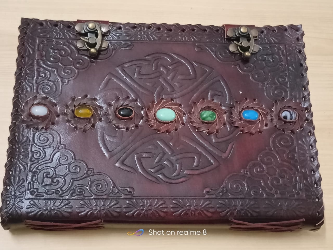 Vintage 7 Stone Chakra Leather Journal Celtic Embossed Diary Notebook 10*8