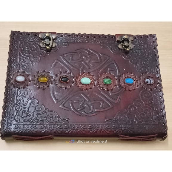 Vintage 7 Stone Chakra Leather Journal Celtic Embossed Diary Notebook 10*8