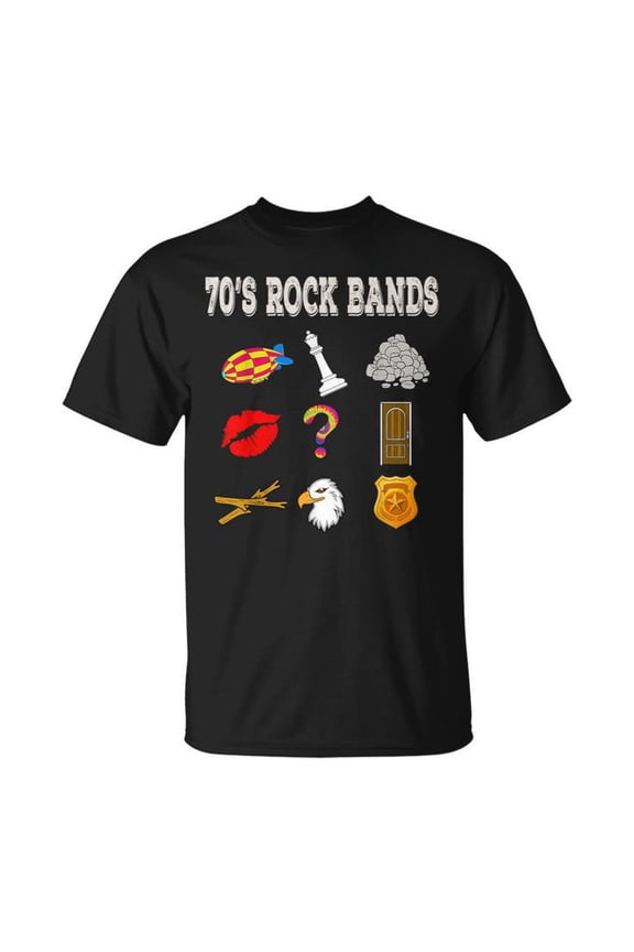 Vintage 70's Rock Band Tee Retro Music Theme Unisex Adult Cotton Classic Concert Style Graphic Shirt, Size XL, Color Black