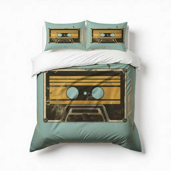 Vintage 70S Cassettes Bedding Set 3 Pcs Soft Microfiber Quilt Cover For Bedroom Decor, Comforter Cover With 2 Pillowcase
