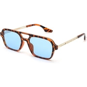 Vintage 70s Flat Aviator Small Frame Sunglasses for Women Men Square Metal Design UV400 Protection Shades