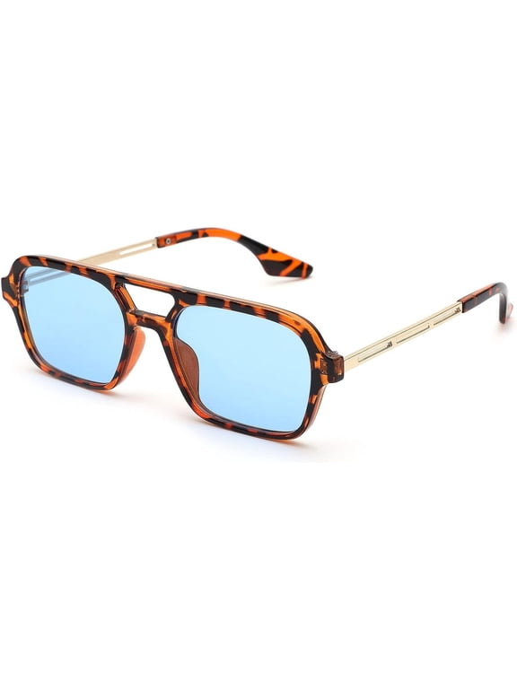 Vintage 70s Flat Aviator Small Frame Sunglasses for Women Men Square Metal Design UV400 Protection Shades