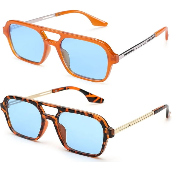 Vintage 70s Flat Aviator Small Frame Sunglasses for Women Men Square Metal Design UV400 Protection Shades