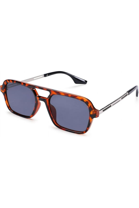 Vintage 70s Flat Aviator Small Frame Sunglasses for Women Men Square Metal Design UV400 Protection Shades