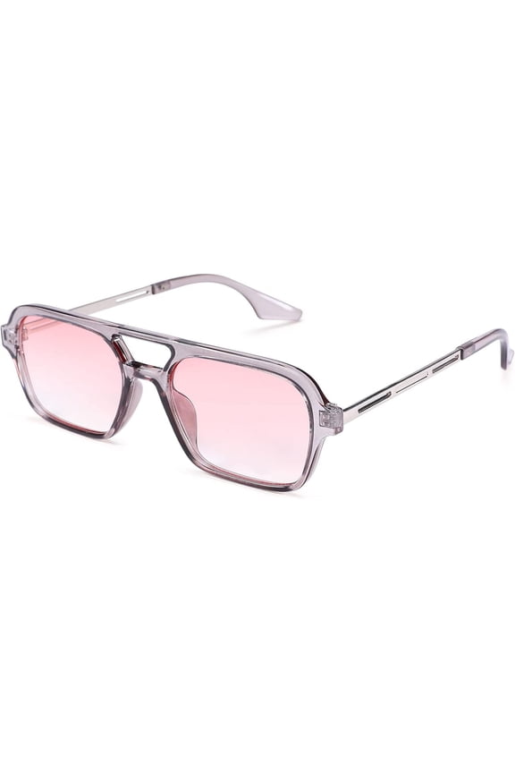 Vintage 70s Flat Aviator Small Frame Sunglasses for Women Men Square Metal Design UV400 Protection Shades