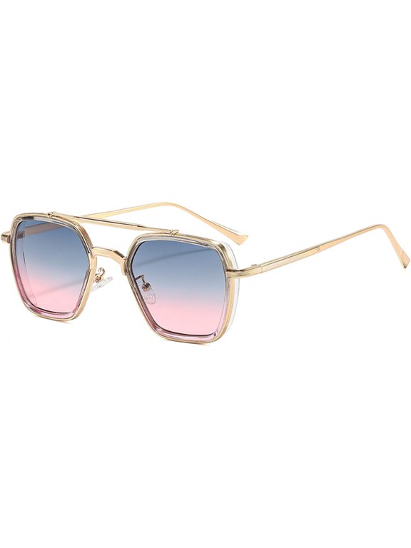 Vintage 70s Flat Pilot Metal Sunglasses for Women Men, Small Frame Rectangular Glasses UV400 punk Shades