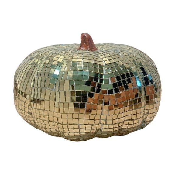 Vintage 70s Glam Golden Ball Pumpkin Figurine, Reflective Glass Mirror Home Decor, Harvest Decoration for Fall Holidays, Handmade & Reusable