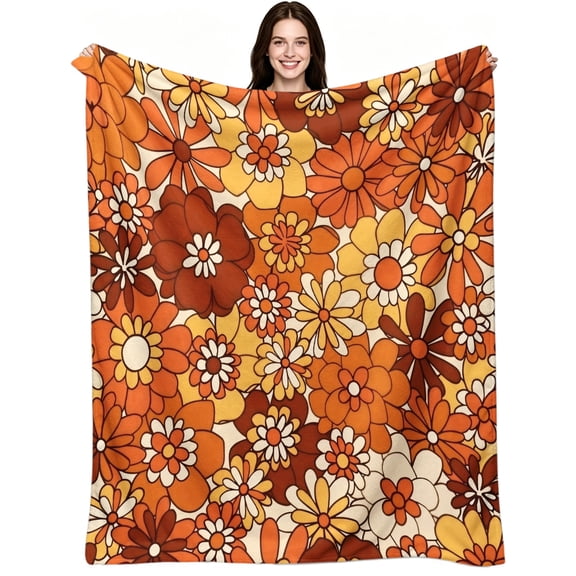 Vintage 70s Groovy Floral Pattern Warm, Soft Warm Flannel Fleece, Vintage Boho Aesthetic, Throw Blanket, Cozy Warm, Home Decor, Couch Sofa Bed Home, Gift