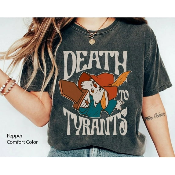 Vintage 70s Skippy Rabbit Death To Tyrants Comfort Colors T-shirt, Retro Robin Hood Shirt, 2025 Trip Matching, Magic Kingdom,Pepper color,size 2XL