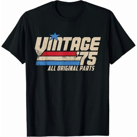 Vintage'75 Retro 50th Birthday Top for Men Women 50 Years Old 1975 Gifts T-Shirt Crew Neck Short Sleeve Tees
