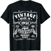 Vintage 75th Birthday Decorations Men Funny 1951 75 Birthday T-Shirt