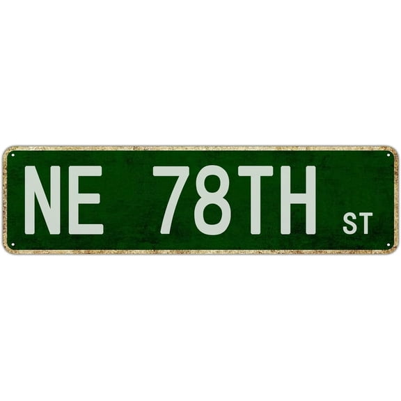 Vintage 78th Street Name Metal Wall Plaque, Avenue Road Themed Garage and Porch Decor, 16 x 4 Inch