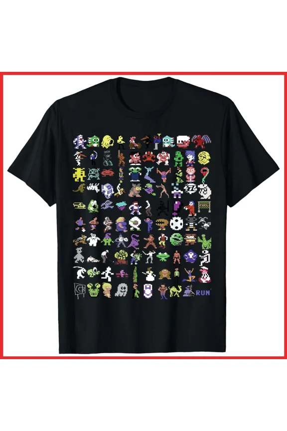 Vintage 8-Bit Character Grid Retro Video Game Unisex T-Shirt S-5XL
