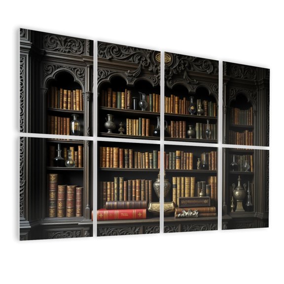 Vintage 8 Pack Art Acoustic Panels Sound Absorbing Antique Library Bookshelf Ornate Woodwork Vintage Bottles Decorative Soundproof Wall Panels Self Adhesive for Nursery Game Room Bedroom 48"x32"