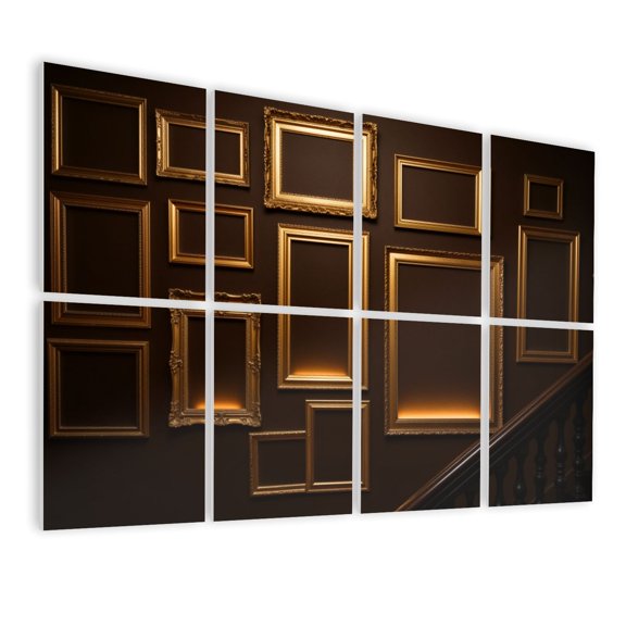 Vintage 8 Pack Art Acoustic Panels Sound Absorbing Elegant Empty Gold Frames Dark Wall Dramatic Lighting Decorative Soundproof Wall Panels Self Adhesive for Nursery Game Room Bedroom 48"x32"