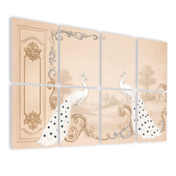 Vintage 8 Pack Art Acoustic Panels Sound Absorbing Elegant Peacock Intricate Ornate Vintage Landscape Decorative Soundproof Wall Panels Self Adhesive for Nursery Game Room Bedroom 48"x32"