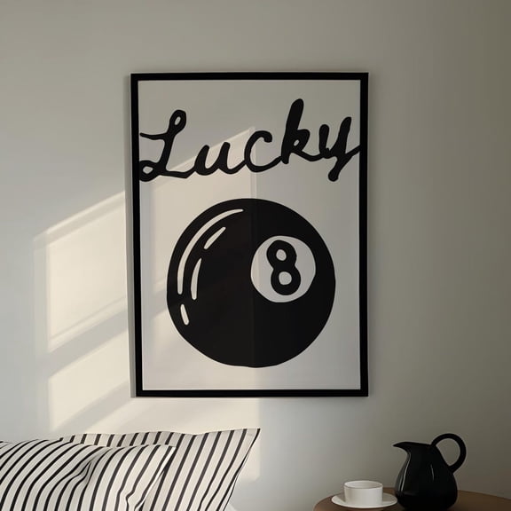 Vintage 8 Pool Ball Print, Aesthetic Decor, Lucky Poster, Retro Hand-Drawn Wall Art, Black Funky Art, Trendy Bar Cart Poster, Y2K Apartment Wall Art, Modern Wall Decor, 8x12 UNFRAMED