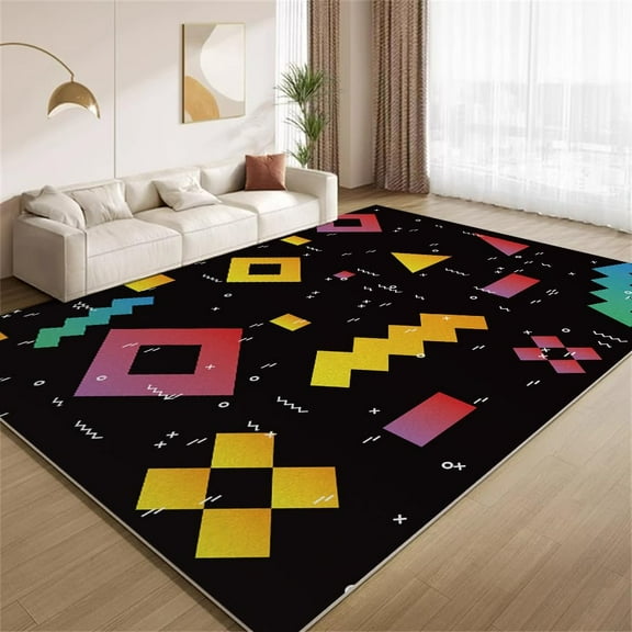 Vintage 80S 90S Arcade Carpet 2x3ft Abstract Seamless Pattern Area Rugs Non Slip Throw Rugs Soft Door Mat Carpet for Living Room Home Indoor Bedside Rugs