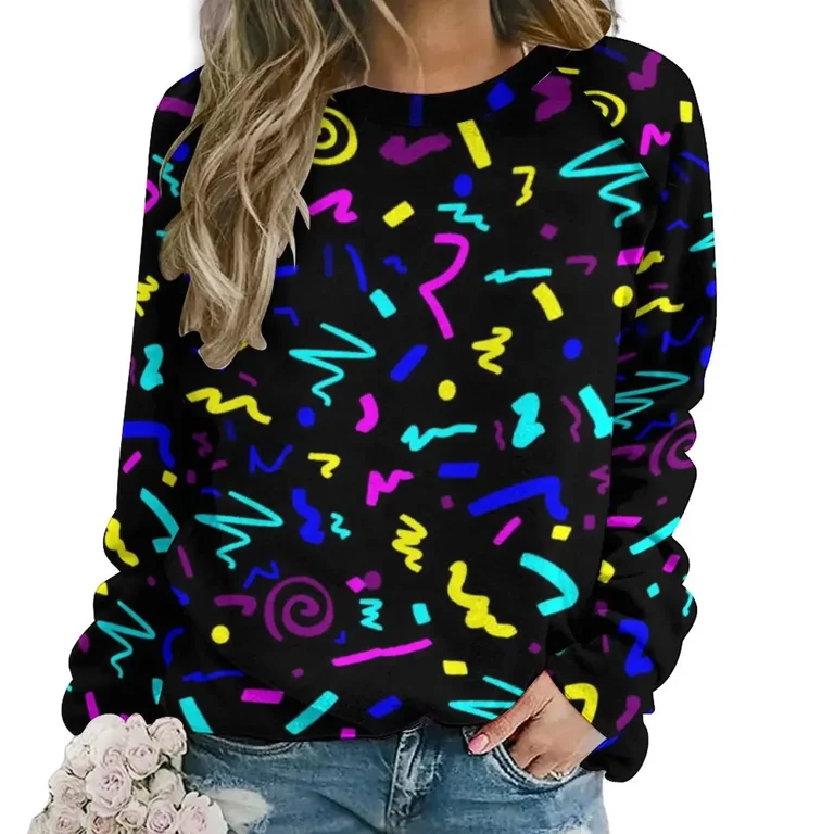 Vintage 80S Aesthetic Casual Hoodies Crazy Squiggles Graphic Hoodie Long Sleeve Street Fashion Oversized Sweatshirts Walmart