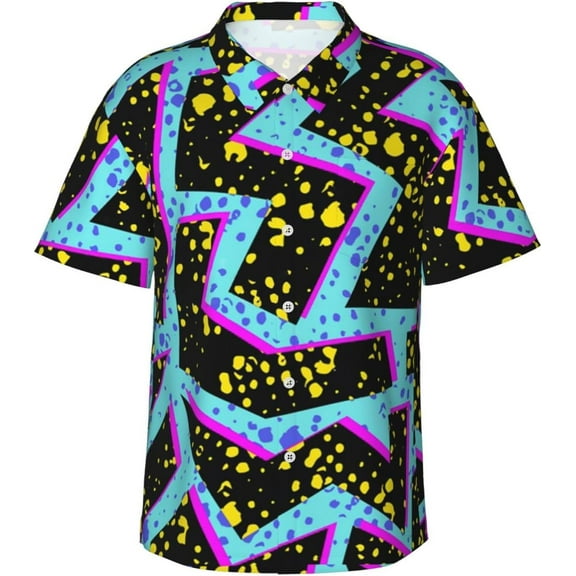 Vintage 80s 90s Mens Hawaiian Shirt Short Sleeve Casual Button Up Tropical Summer Beach Shirt