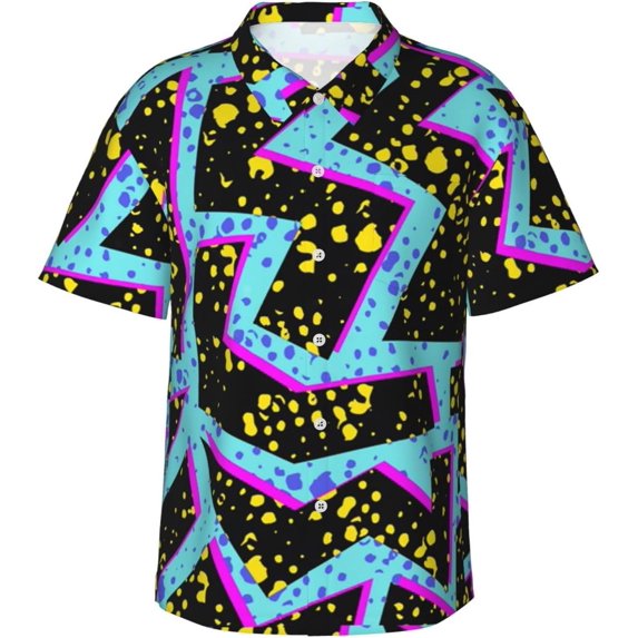 Vintage 80s 90s Mens Hawaiian Shirt Short Sleeve Casual Button Up Tropical Summer Beach Shirt