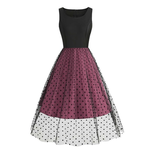 Vintage 80s Dress for Women Sleeveless Princess Sundress Printed Slim Flowy Wedding Cocktail Dresses