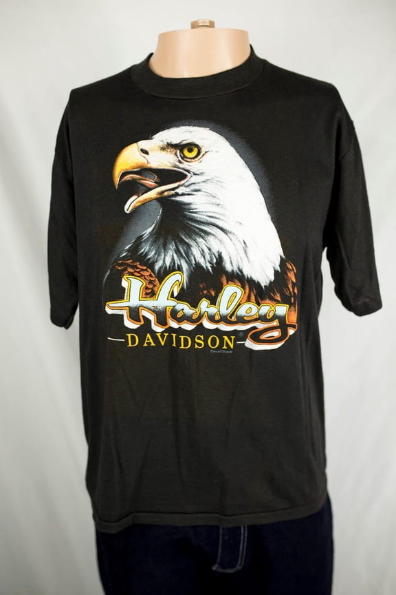 Vintage 80s Harley-Davidson Eagle 3D Emblem T-Shirt, Lincoln Nebraska, Single Stitch, Adult XL